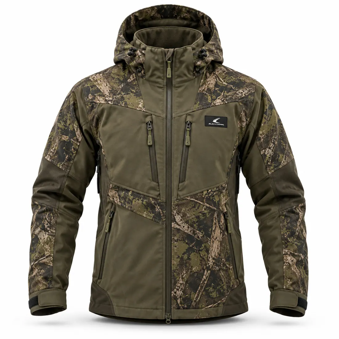 Waterproof Camo Hunting Jacket — custom waterproof camo hunting jacket made to order by Blackthorn World — woodland green camo