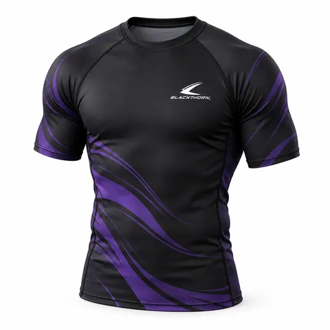Black & Purple Wave Rash Guard — custom fightwear by Blackthorn World