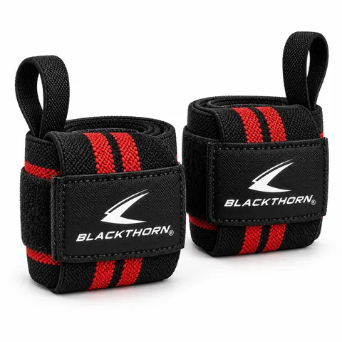 Black & Red Weightlifting Wrist Wraps — custom fightwear by Blackthorn World