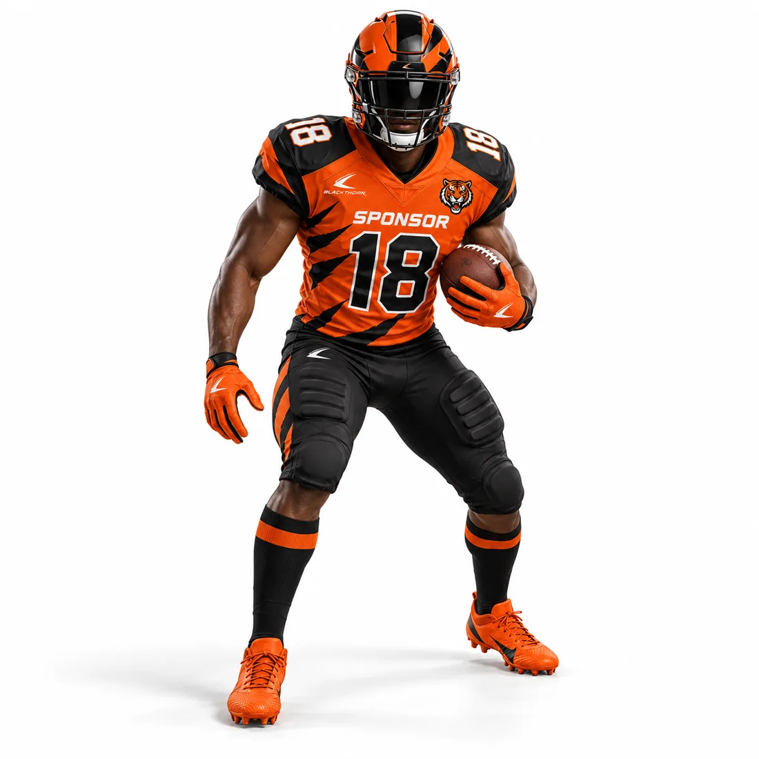 Wildstripe American Football Uniform — blaze orange / black custom American football uniform made to order by Blackthorn World