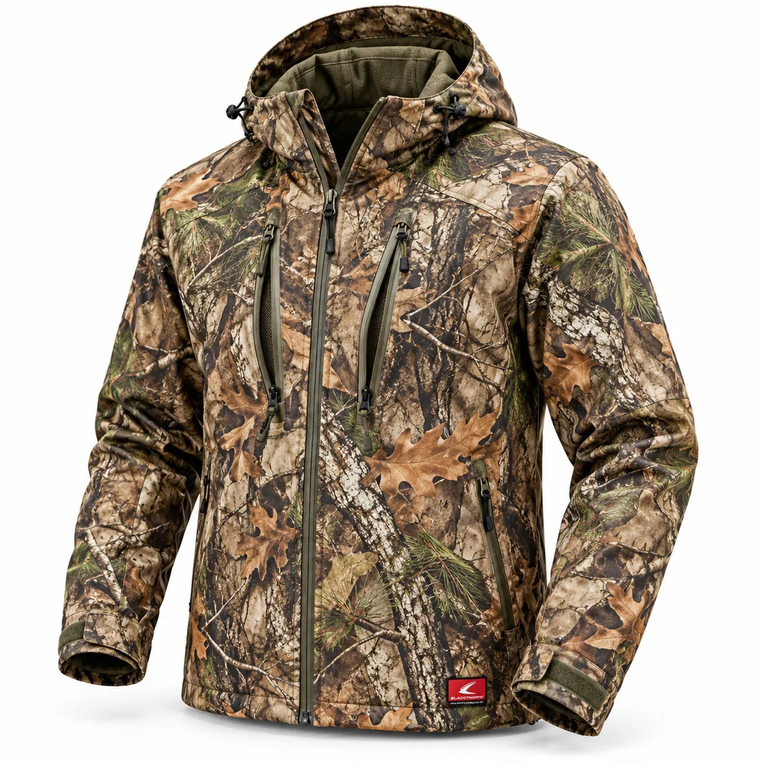 Woodland Camo Hooded Softshell Hunting Jacket — hunting jackets & suits by Blackthorn World
