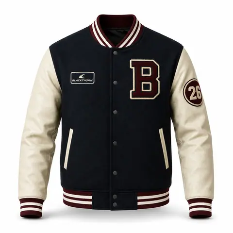 Wool and Leather Varsity Jacket — custom streetwear by Blackthorn World